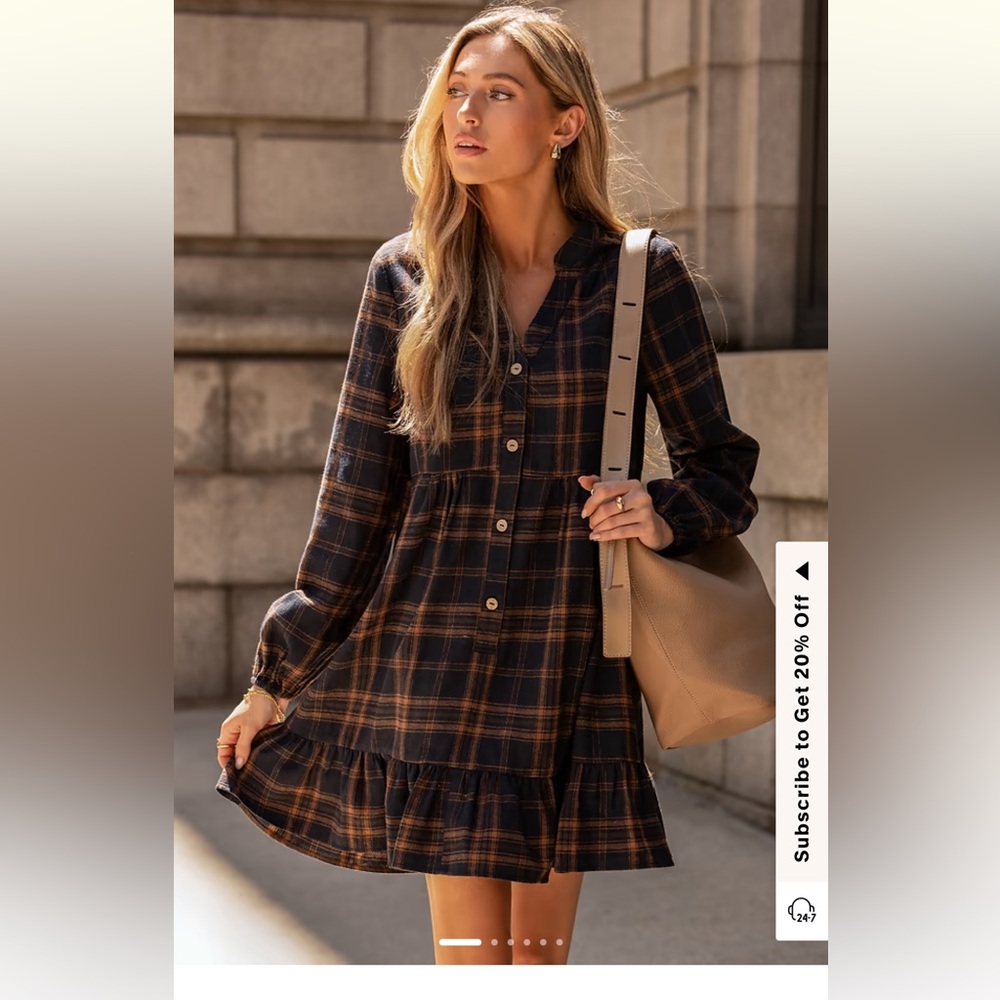 NWT Cupshe Plaid Long Sleeve Dress size Small - Picture 2 of 10